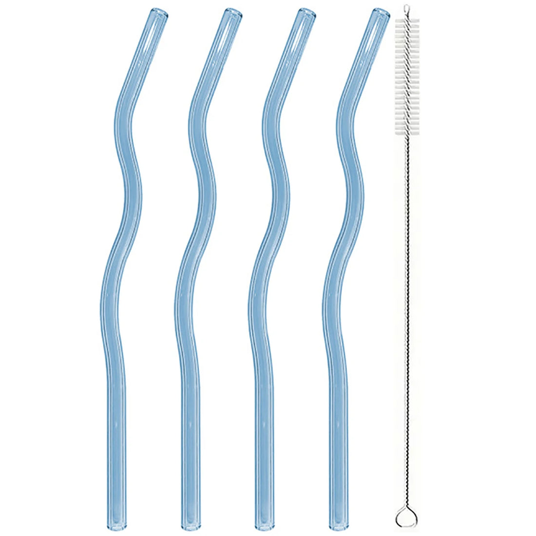4PCS Wavy Glass Straws – Colorful Drinking Straw Set with Cleaning Brush