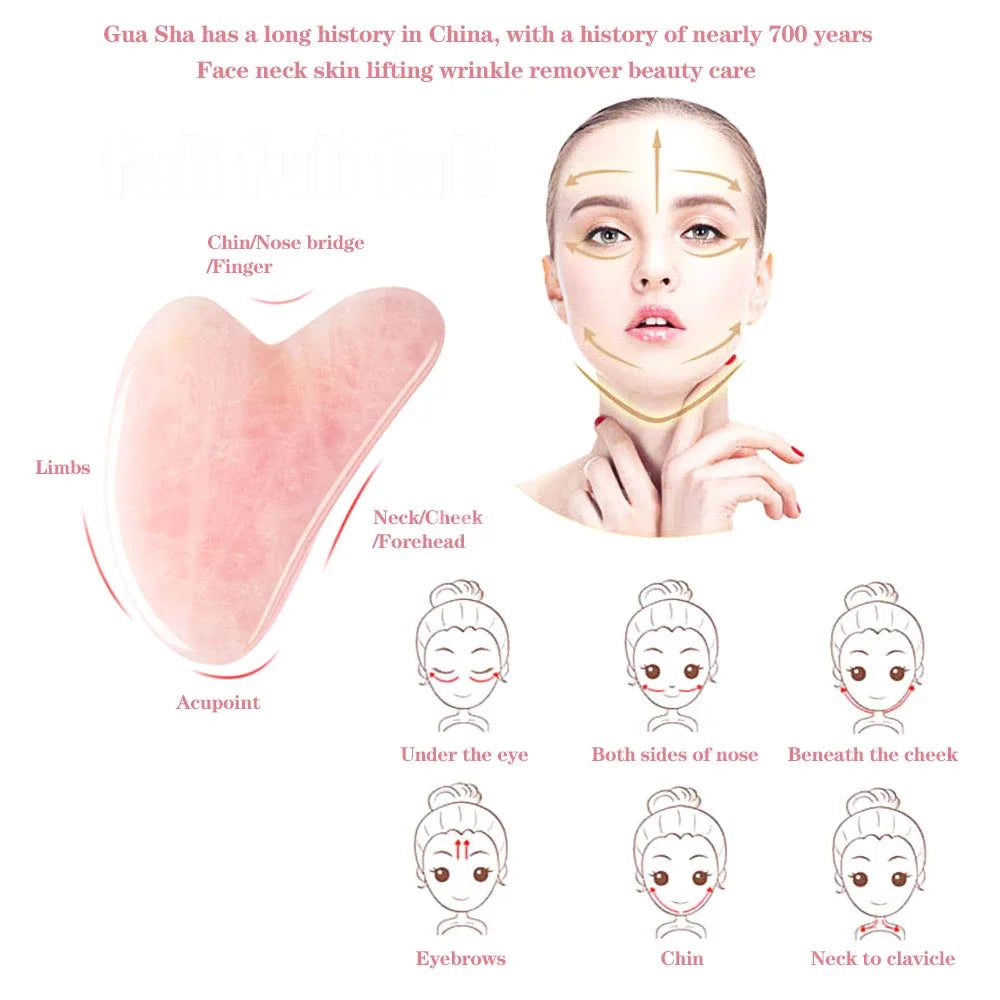 Rose Quartz Powder Crystal Jade Roller & Gua Sha Set – Natural Stone Beauty Tool for Facial Lift