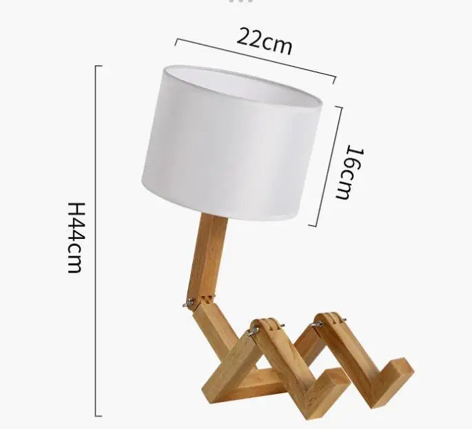 Wooden Robot Table Lamp – Modern Nordic Decorative Desk Light for Study & Bedroom