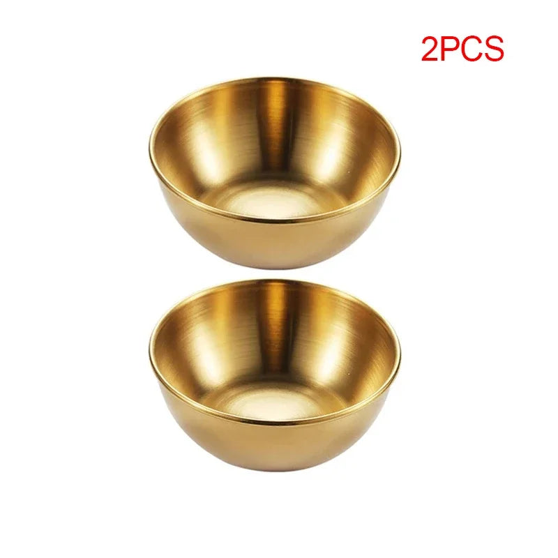 4PCS/2PCS Stainless Steel Golden Sauce Dishes – Appetizer, Seasoning, and Serving Dishes Set, Spice Plates, Kitchen Tableware