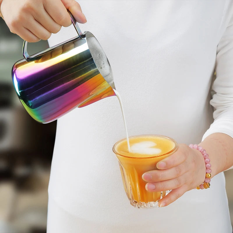 350/600ML Milk Jug Pull Flower Cup – Coffee, Cappuccino Milk Steaming Frothing Pitcher, Stainless Steel Non-Stick Milk Pot