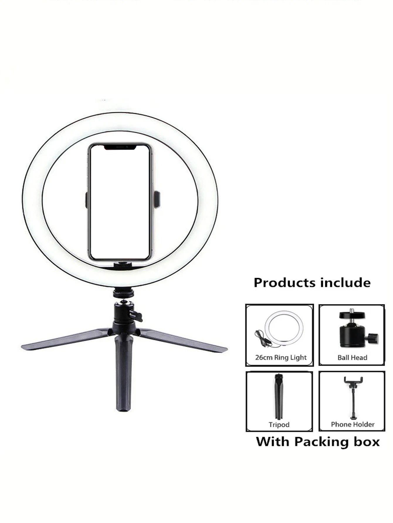 26cm Ring Light with Tripod Stand – LED Lighting for Photography, Video, Makeup, and Live Streaming