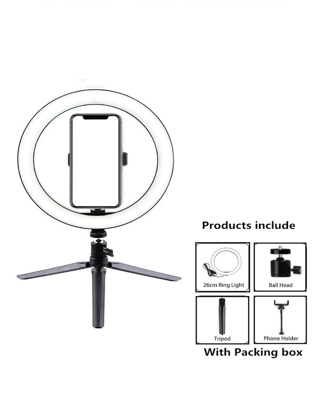 26cm Ring Light with Tripod Stand – LED Lighting for Photography, Video, Makeup, and Live Streaming
