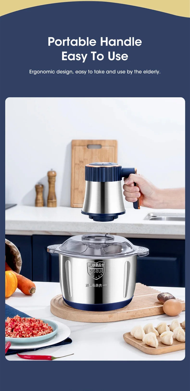 Electric Meat Grinder – 304 Stainless Steel Food Processor, Multifunctional Slicer, Mincer & Baby Food Processor