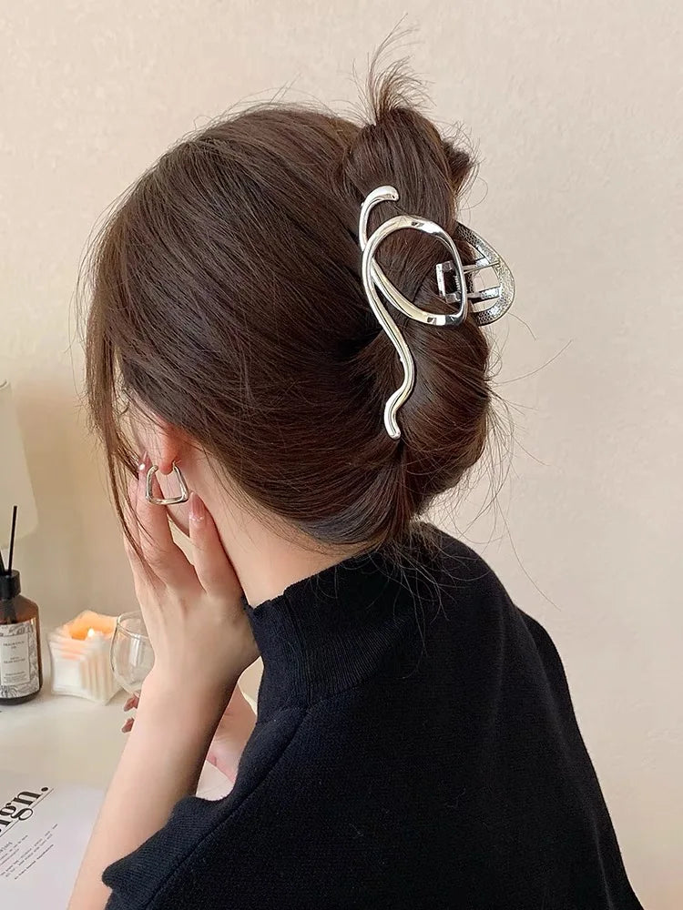 Metal Irregular Hair Claw Clips – Silver/Gold Punk Style Barrettes