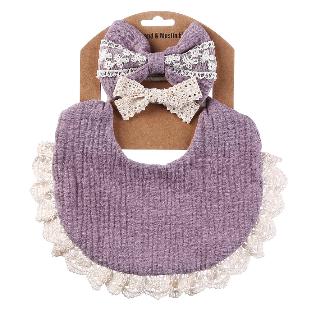 3-Piece Muslin Cotton & Bamboo Baby Bib Set with Tassel Lace