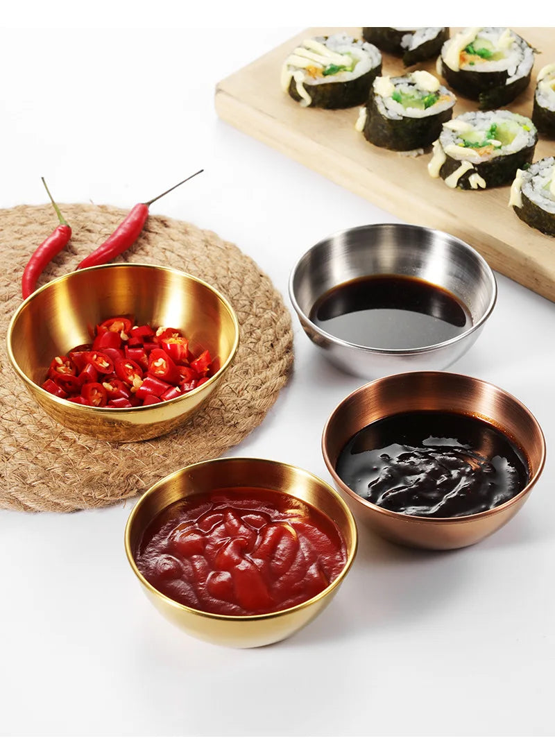4PCS/2PCS Stainless Steel Golden Sauce Dishes – Appetizer, Seasoning, and Serving Dishes Set, Spice Plates, Kitchen Tableware