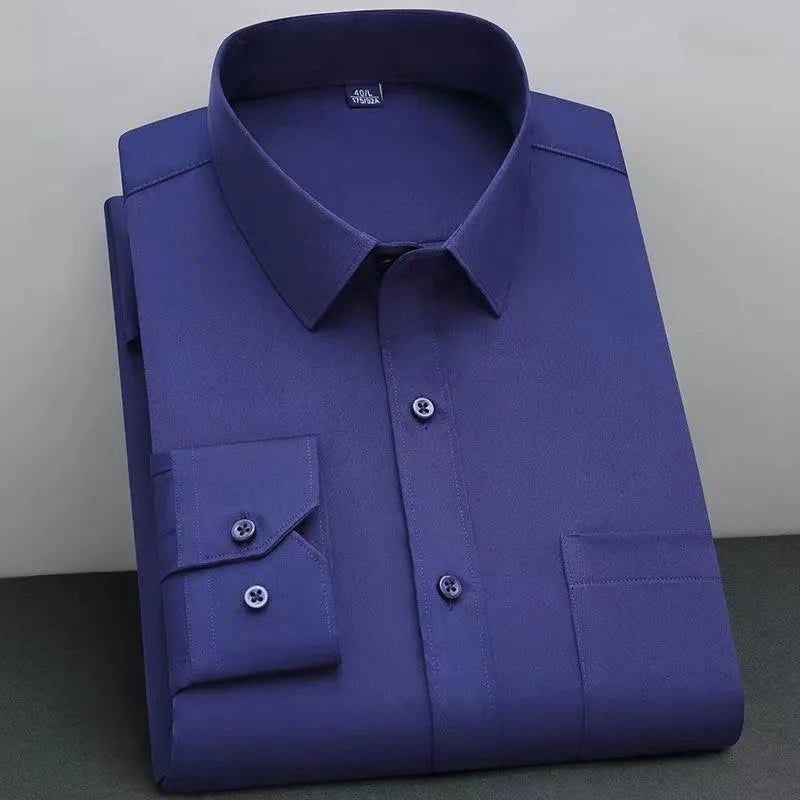 BAMBOOPLE New Fashion Non-Iron Shirt – Anti-Wrinkle Classic Solid Business Casual Long Sleeve Shirt for Men