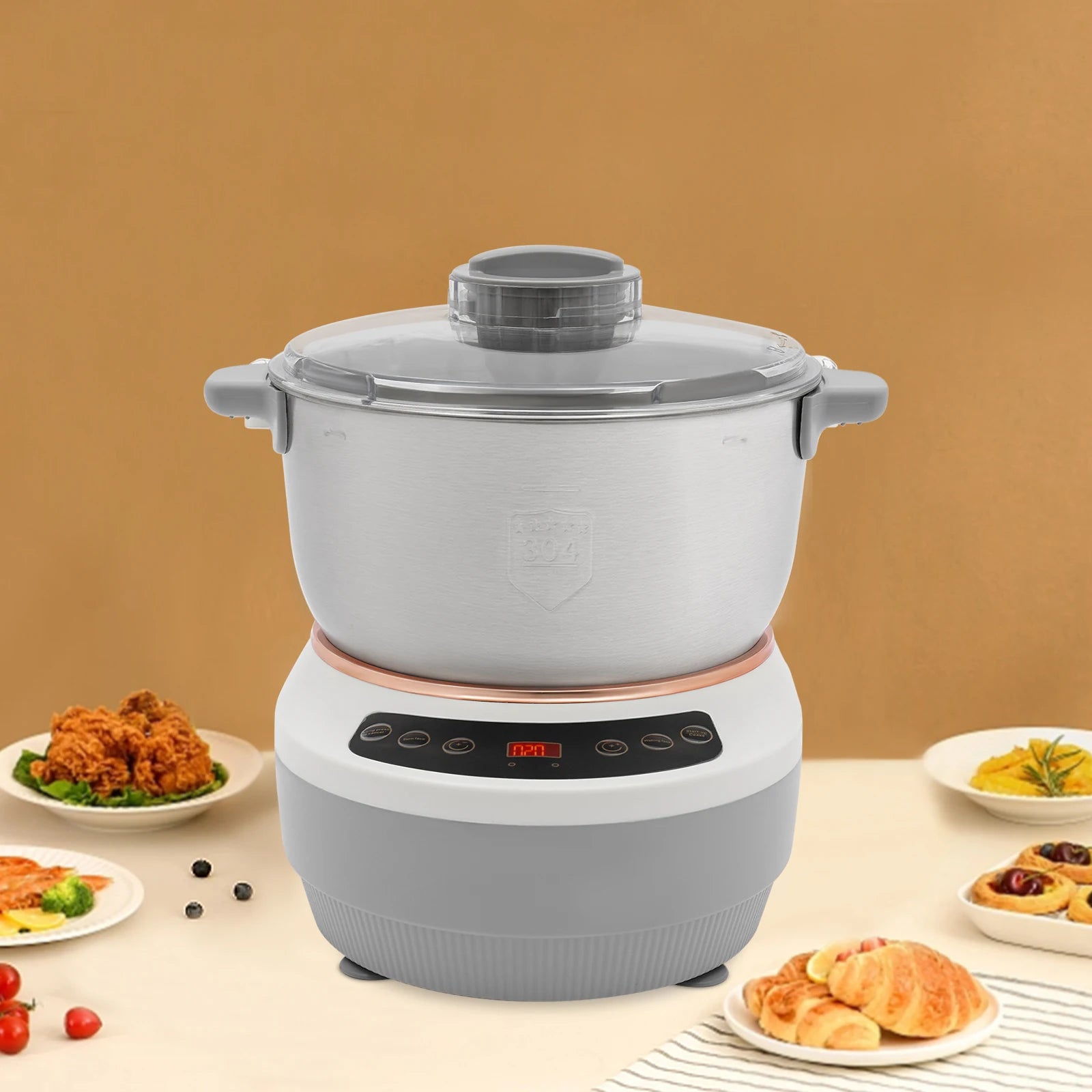 5L Electric Noodle Machine – Silver Household Noodle Making Dough Mixer with 304 Stainless Steeless Steel Silicone ABS 110V 60Hz