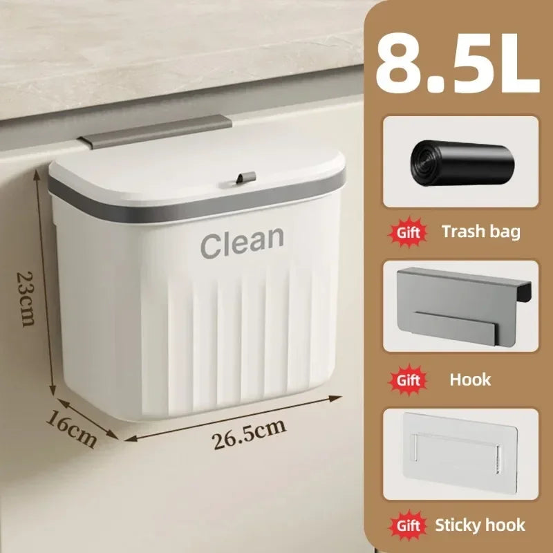 Wall-Mounted Kitchen Garbage Bin – 8.5L/12L Hanging Trash Can with Lid