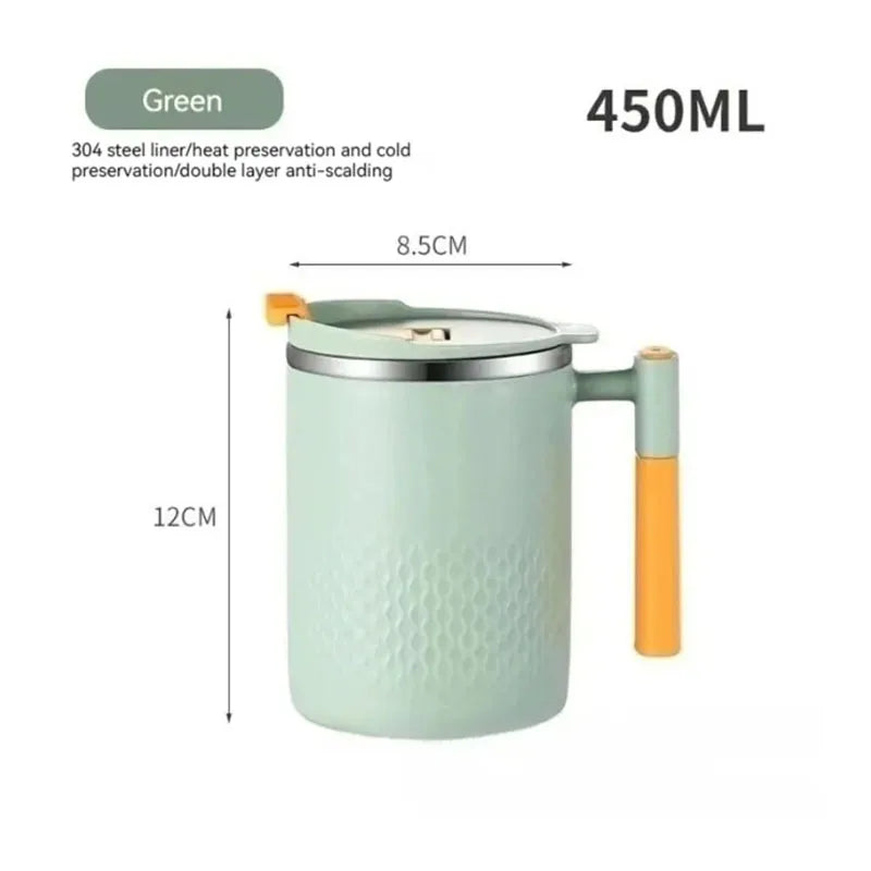 304 Stainless Steel Double Wall Insulated Coffee Cup – Household Kitchen Mug with Handle and Lid