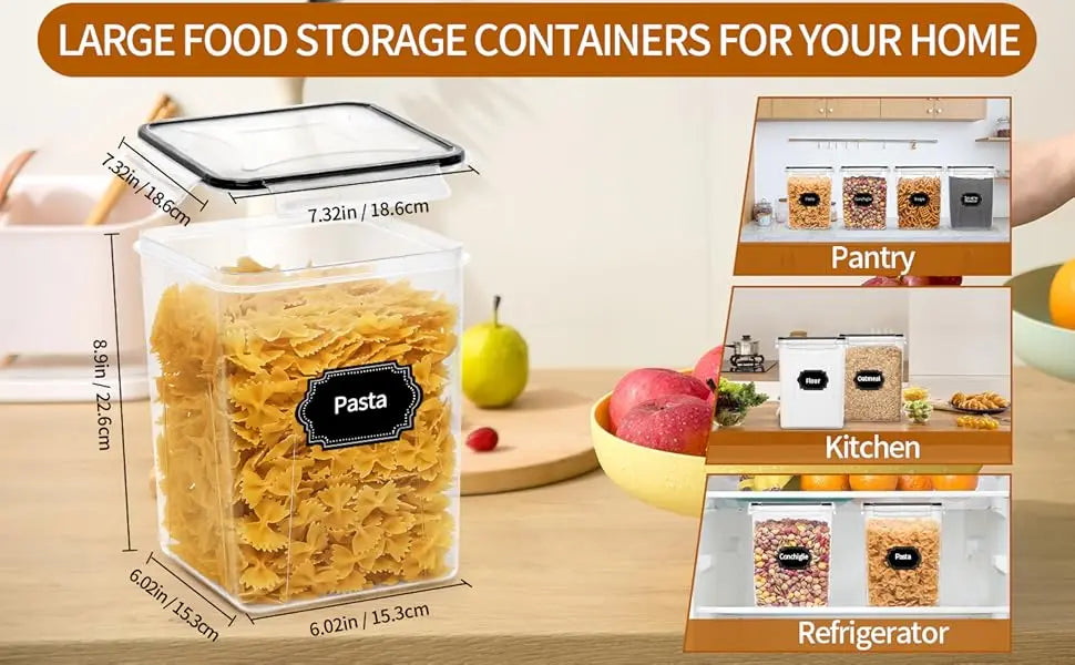 Large Airtight Food Storage Containers with Lids – Plastic Kitchen & Pantry Organization Containers for Cereal, Flour, and More