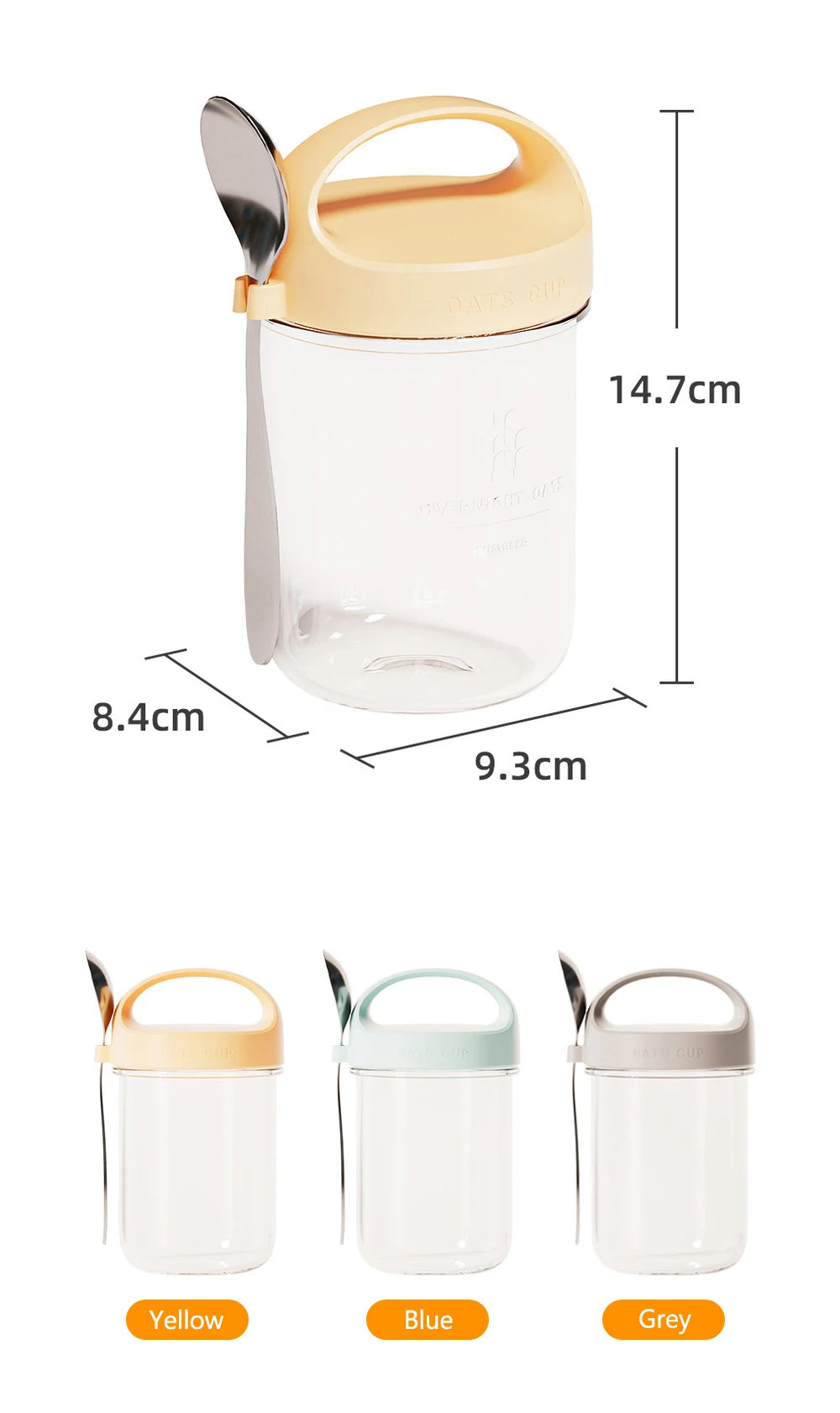 430ML New Breakfast Cup – Oatmeal, Cereal, Nut, Yogurt, and Salad Container with Lid & Spoon