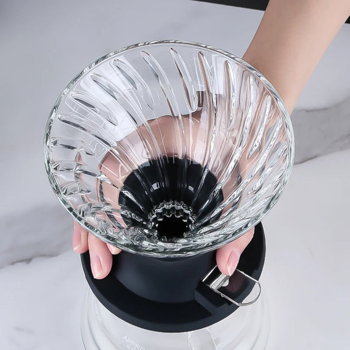 Adjustable Coffee Dripper – High-Quality Glass Coffee Filter with Funnel & Tray