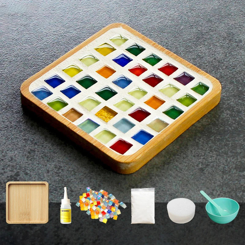 Handmade DIY Mosaic Cup Mat – Bamboo Bottom Pad for Early Education & Creative Crafting