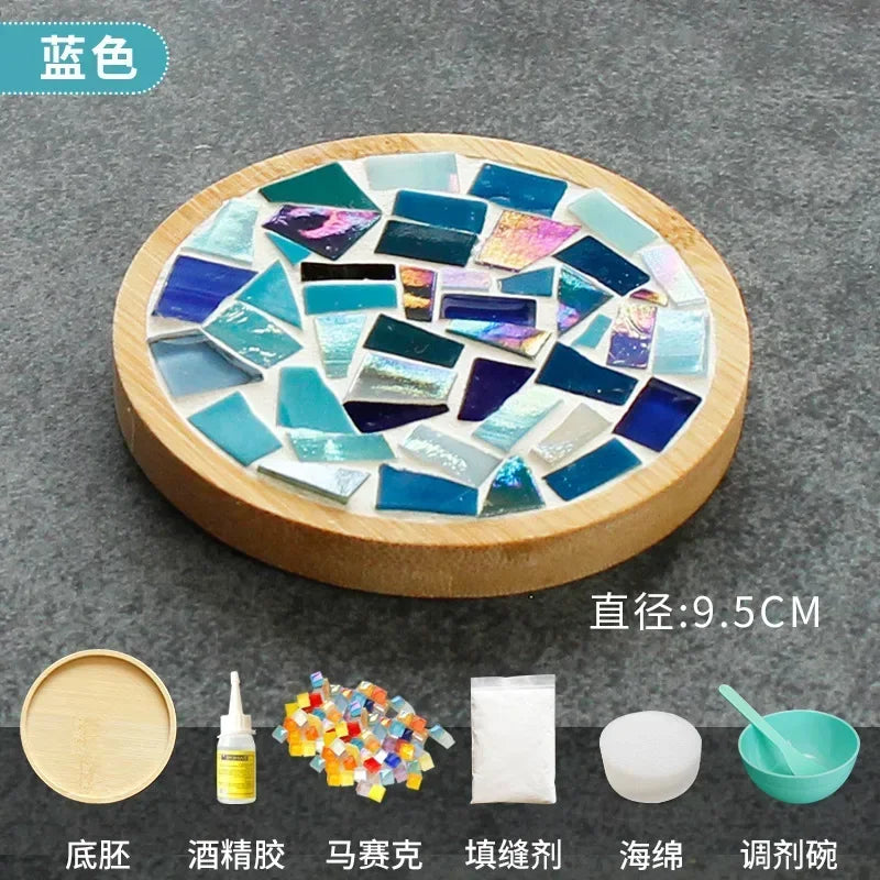 Handmade DIY Mosaic Cup Mat – Bamboo Pad Heart & Square Coaster for Parent-Child Early Education Crafting