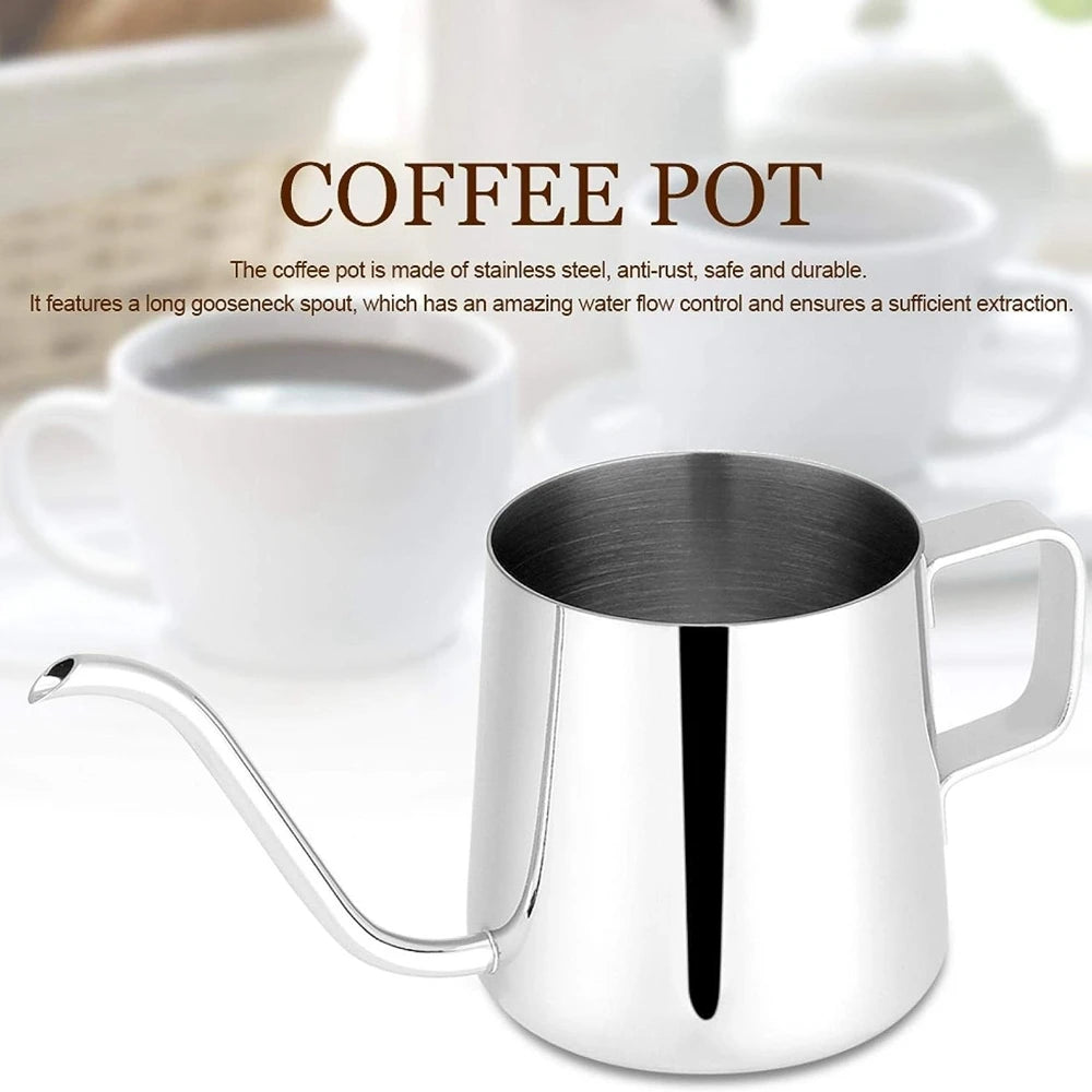 Long Narrow Spout Coffee Pot – 8.5oz/12oz Small Fine Stainless Steel Pour Over Drip Coffee Pot, Gooseneck Tea Kettle (Black)