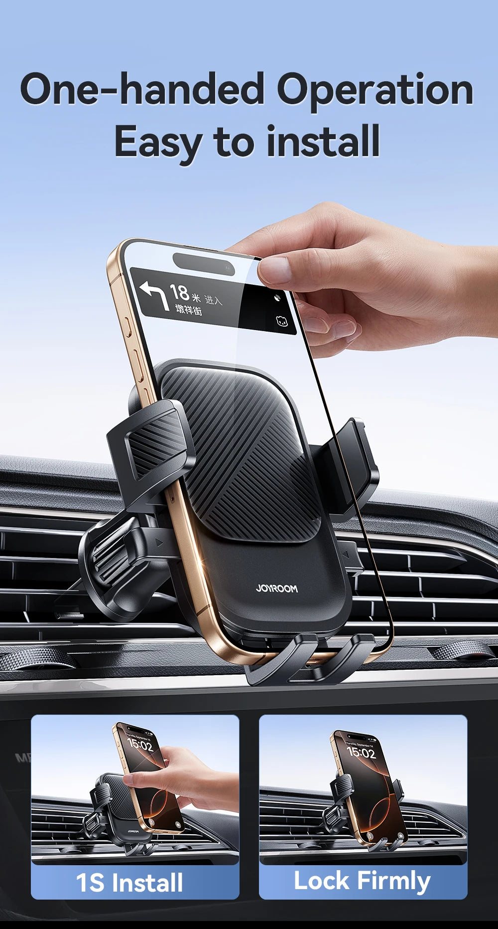 Joyroom Car Phone Holder – Air Vent Mount with 360° Rotation for iPhone, Samsung, Xiaomi, Huawei