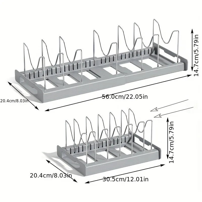 Expandable Pot & Pan Organizer Rack – Adjustable Kitchen Cabinet Storage Solution