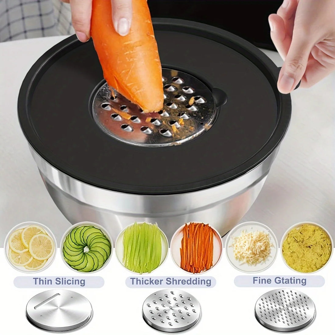 8pcs Stainless Steel Mixing Bowls with Airtight Lids – Set of Black Kitchen Bowls