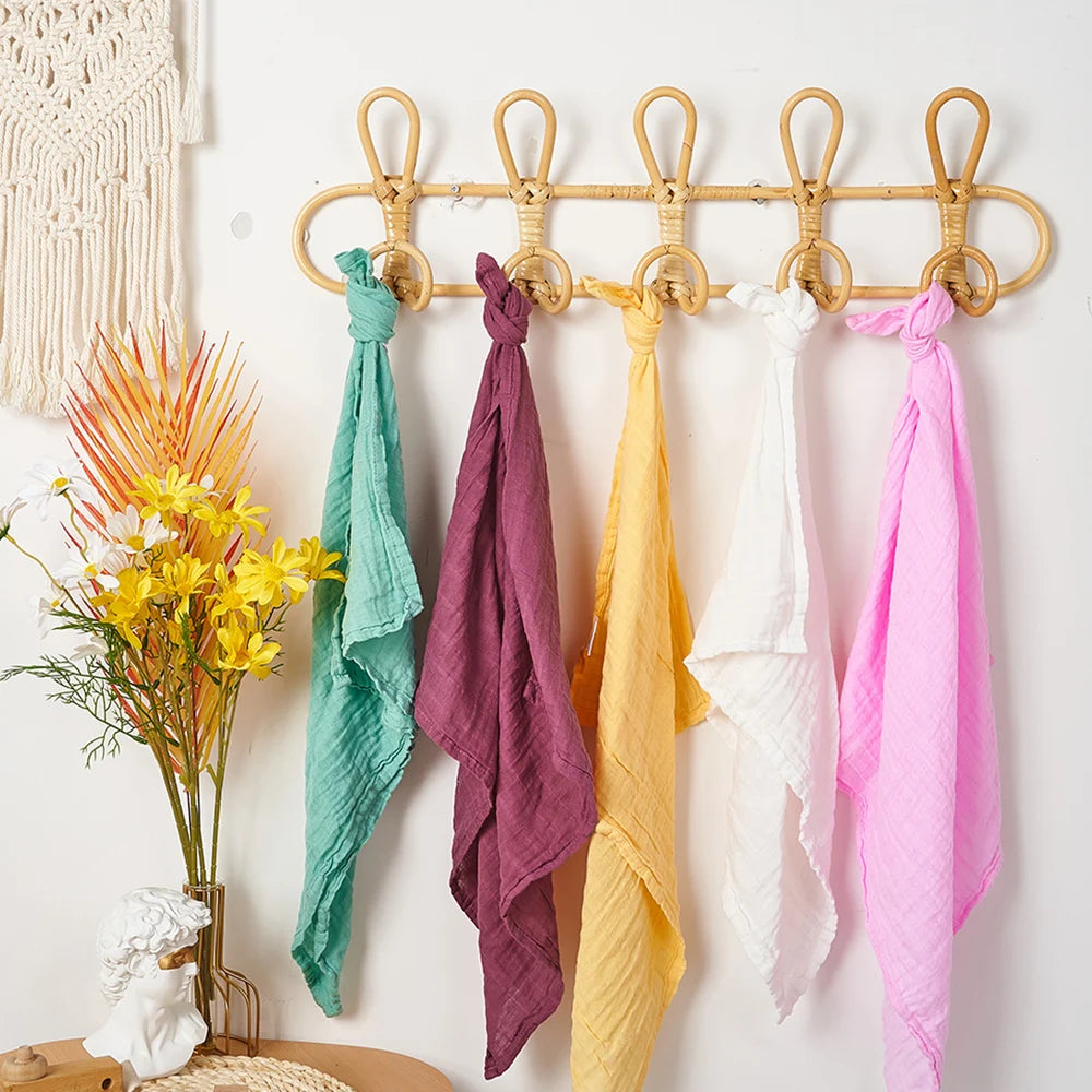 5PCS Gift Set Bamboo Cotton Muslin Bib & Burp Cloth – 60x60cm, 2 Layers Baby Scarf Handkerchief