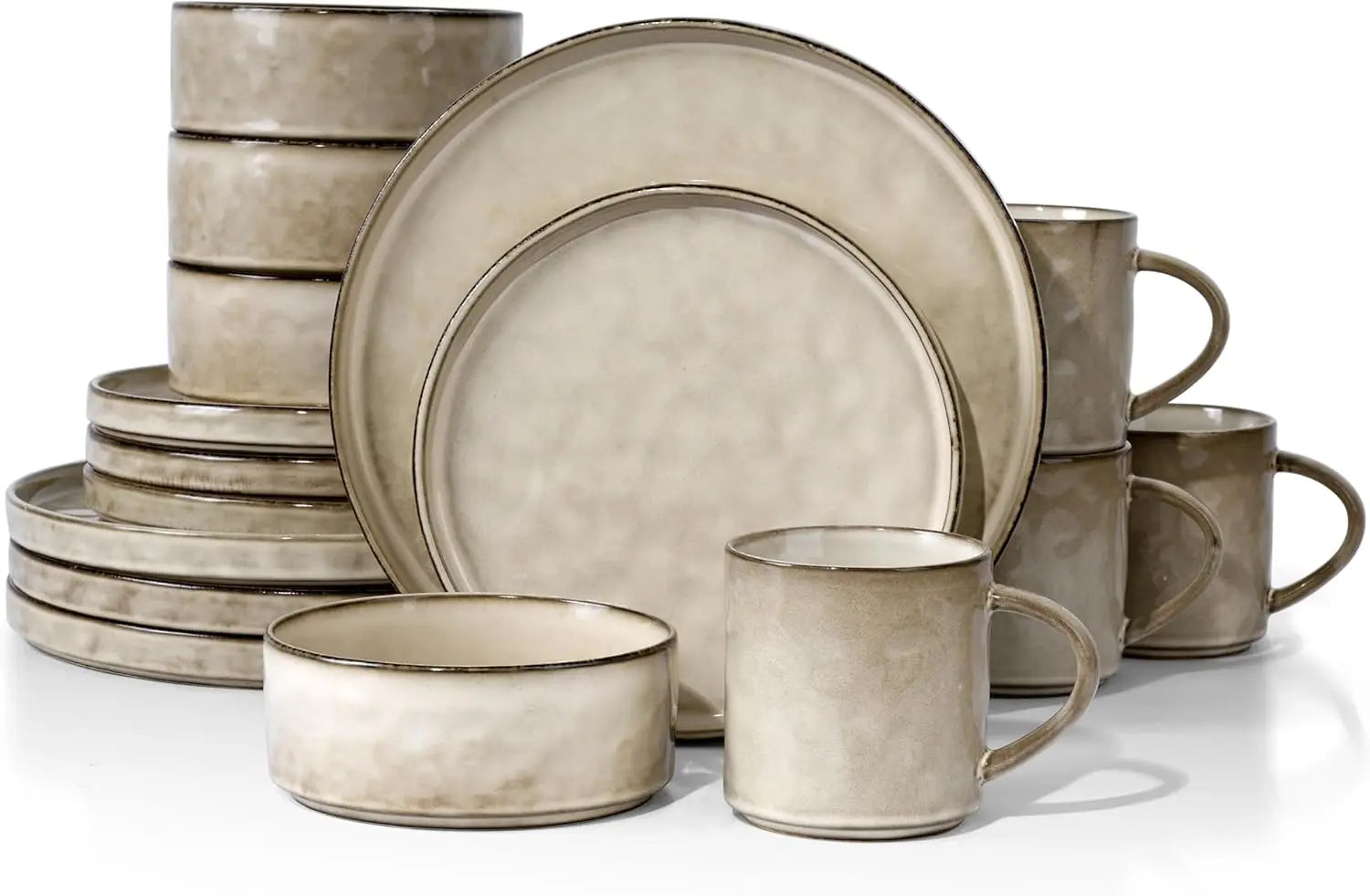 16-Piece Stoneware Dinnerware Set – Plates and Bowls Set for 4, Elegant Ceramic Dishware for Home & Restaurant