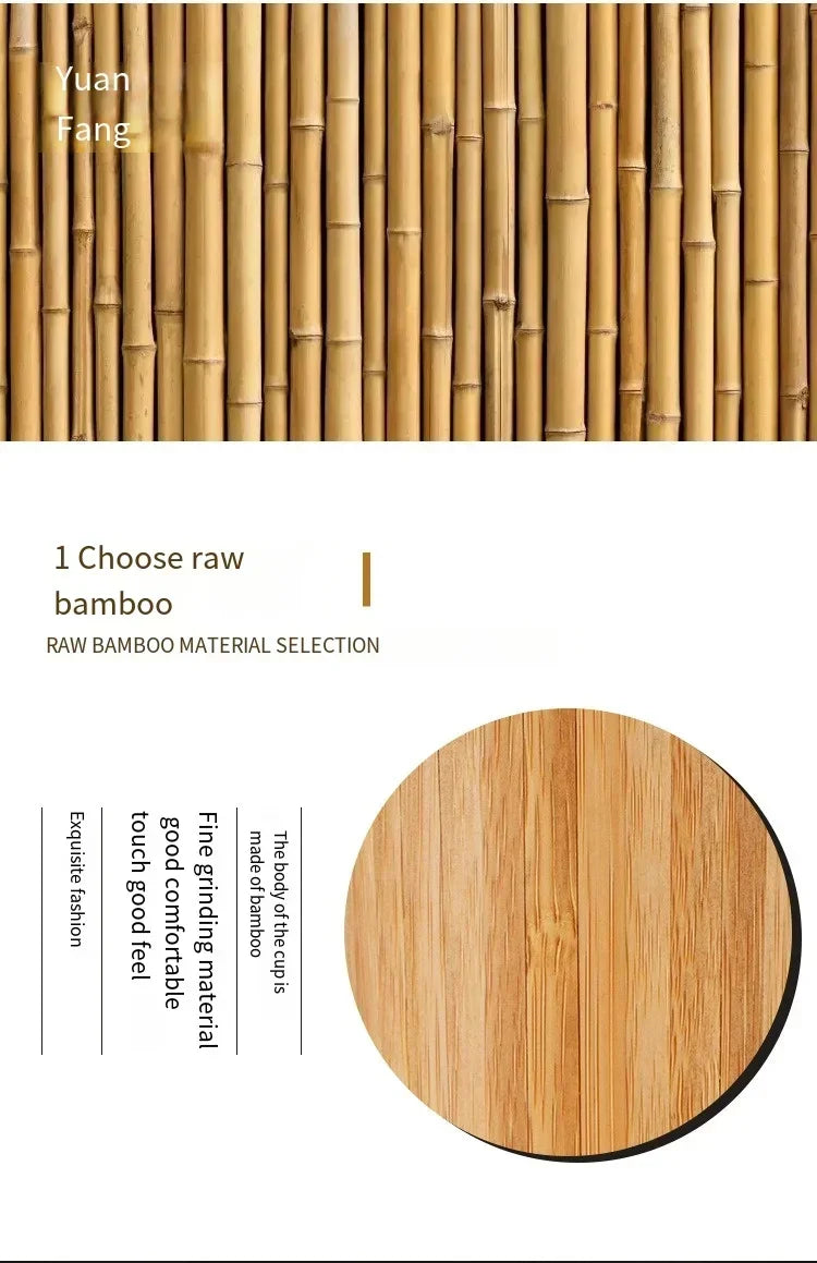 Stainless Steel Bamboo Thermos – 16oz Vacuum Insulated Water Bottle with Flip Lid