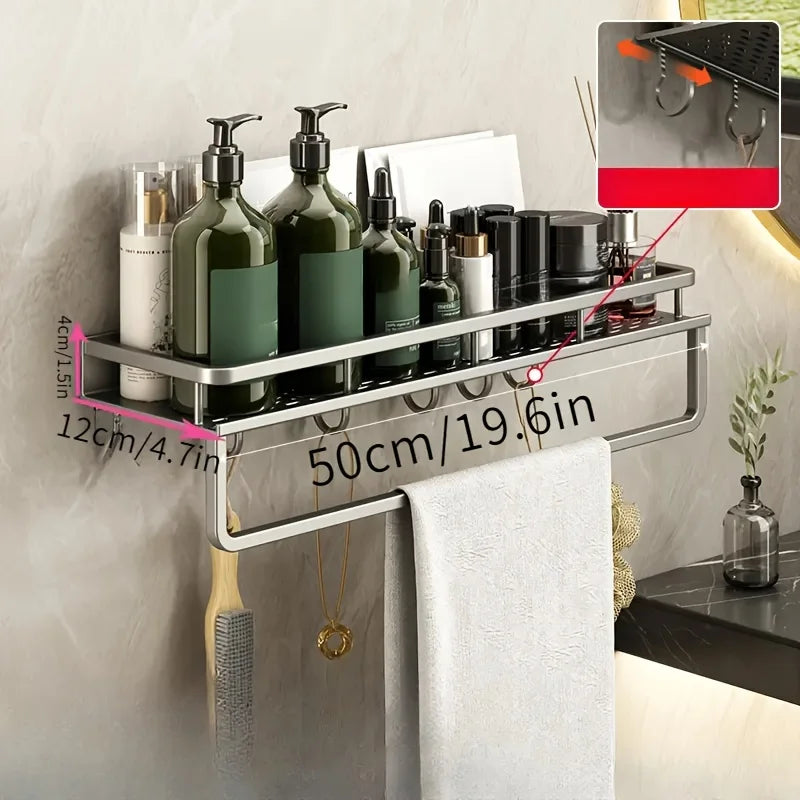 Aluminum Wall-Mounted Shelf – Multifunctional Kitchen Spice Storage Rack, Kitchen Space Management Solution