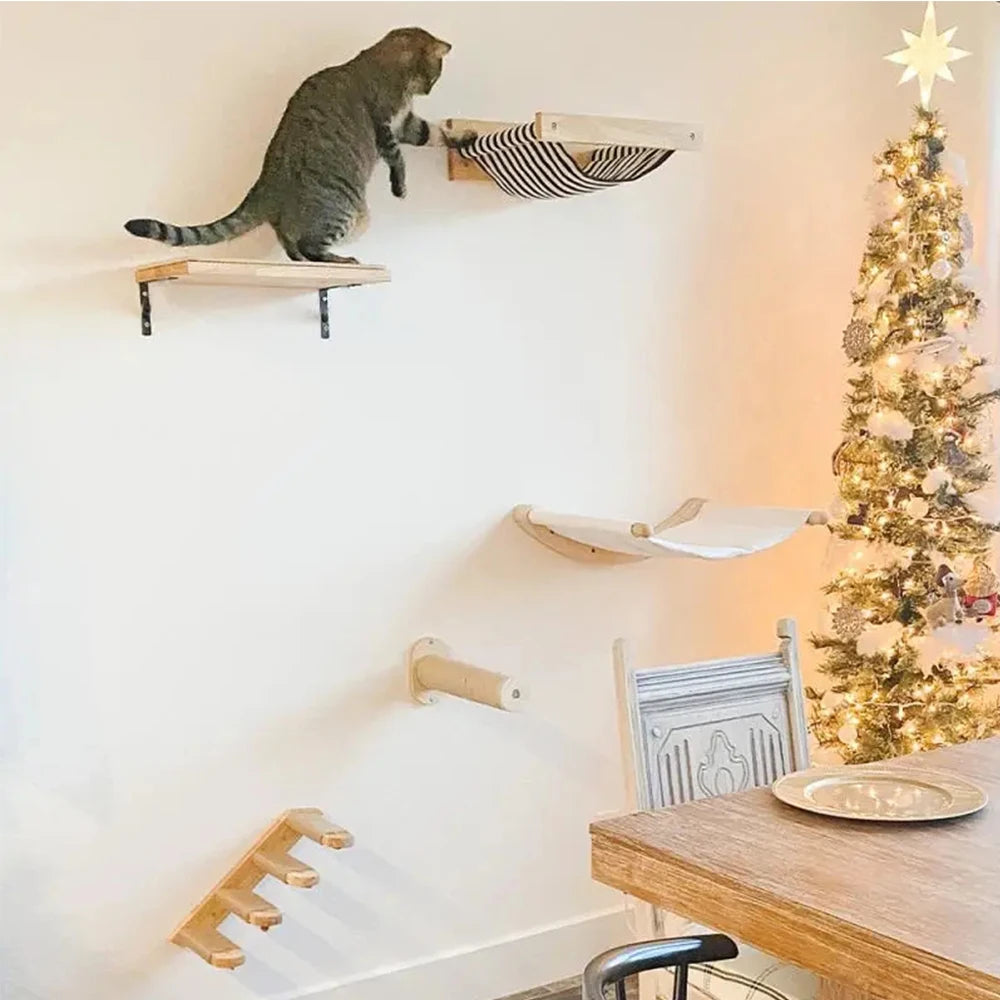 Wall-Mounted Cat Climbing Frame – 50cm Ladder, Hammock, Sisal Post & Pedal for Indoor Cats