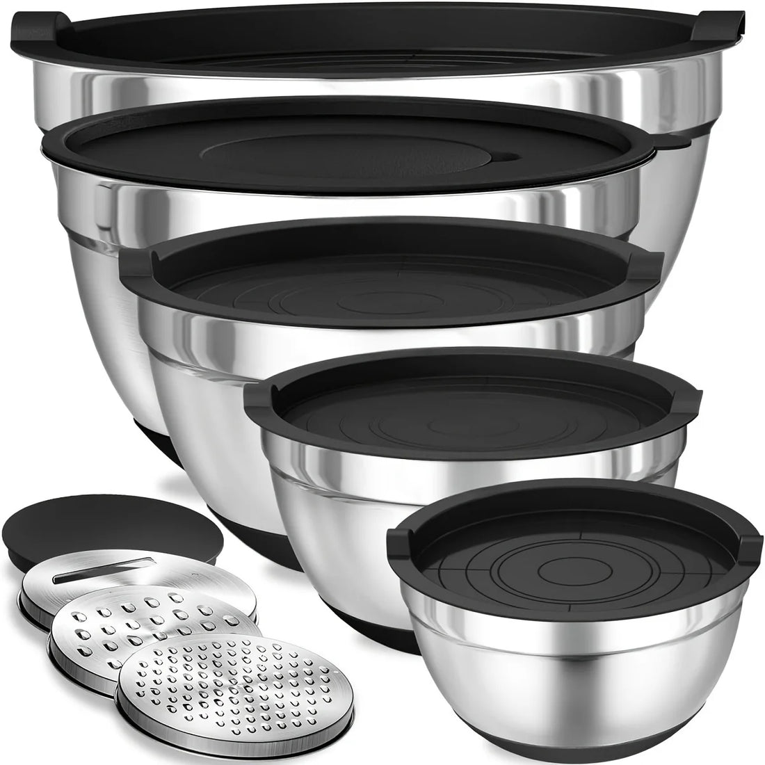 8pcs Stainless Steel Mixing Bowls with Airtight Lids – Set of Black Kitchen Bowls