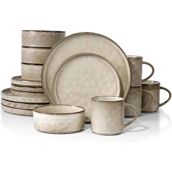 16-Piece Stoneware Dinnerware Set – Plates and Bowls Set for 4, Elegant Ceramic Dishware for Home & Restaurant