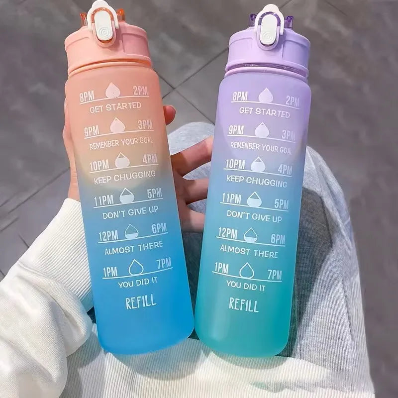 700ml Rainbow Frosted Sports Water Bottle – With Straw & Gradient Design