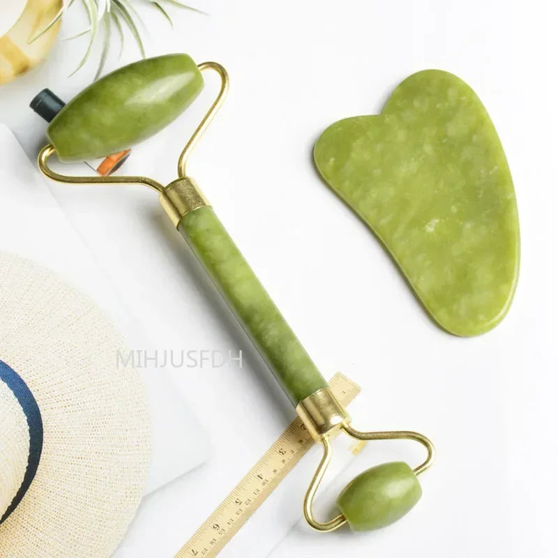 Natural Jade Roller Massager – Face, Body, Back & Foot Massage Roller, Facial Lifting & Anti-Wrinkle Double-End Gua Sha Jade Stone