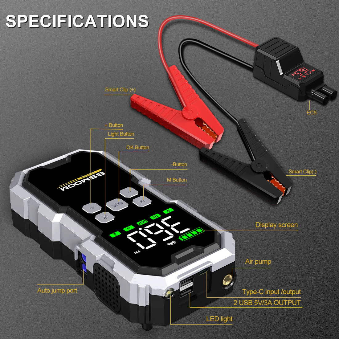150PSI Car Jump Starter & Air Pump – 7000A Power Bank Emergency Booster