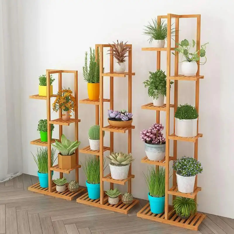 Bamboo 5/6-Tier Plant Stand Rack – Flower Pot Holder Shelf for Indoor/Outdoor Use