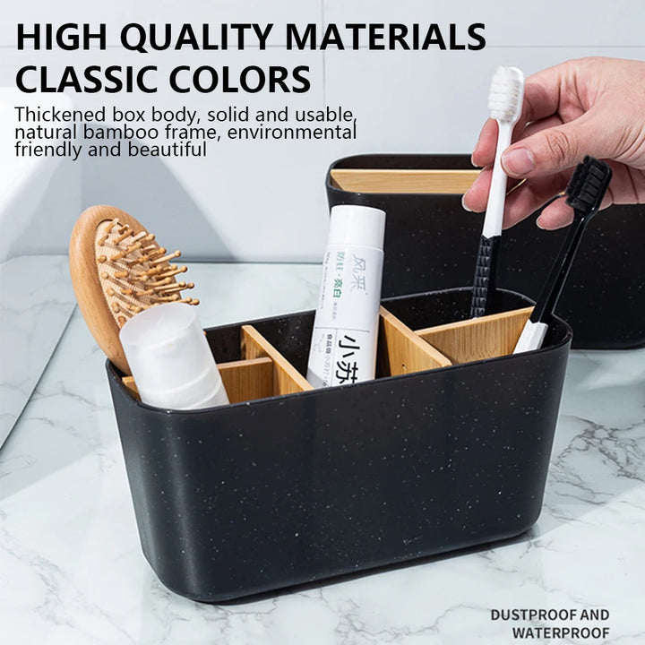 Bamboo Electric Toothbrush & Razor Holder – Bathroom Storage Stand for Toothpaste, Brushes, and Accessories