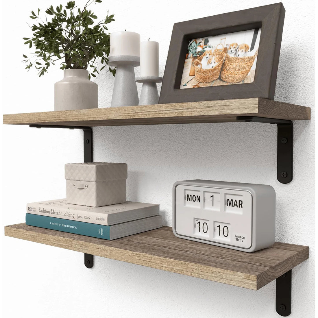 2-Piece Wooden Floating Wall Shelves – Decorative Storage for Bathroom, Bedroom & Living Room