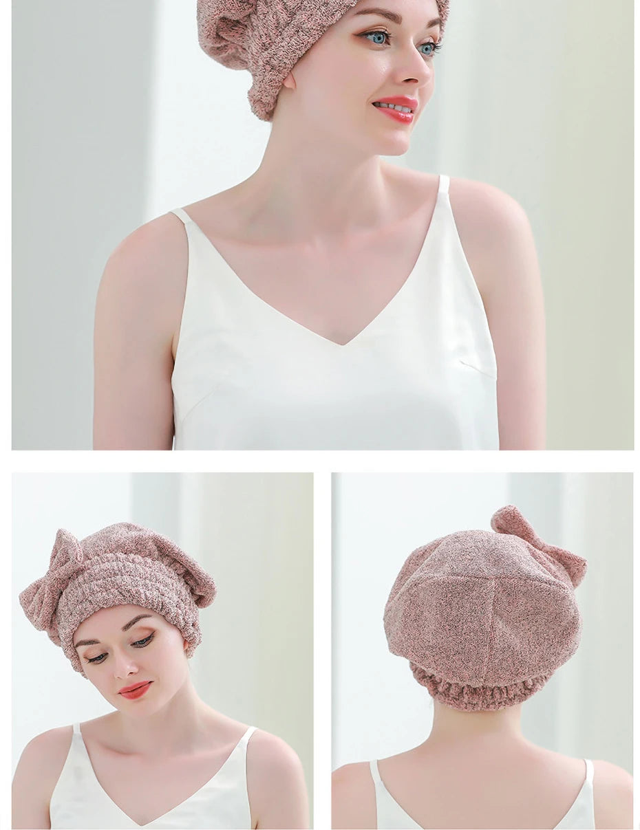Bamboo Hair Towel Wrap – Microfiber Hair Drying Shower Turban with Bowknot