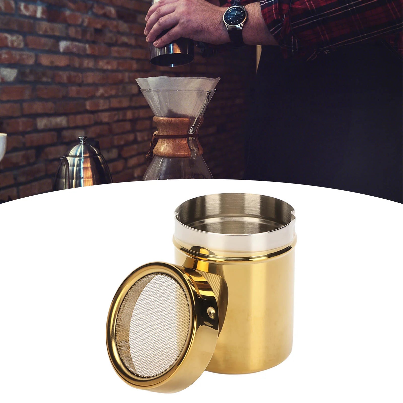 Powder Shaker – Stainless Steel Rust-Resistant Gold Fine Mesh Powder Sugar Shaker for Kitchen