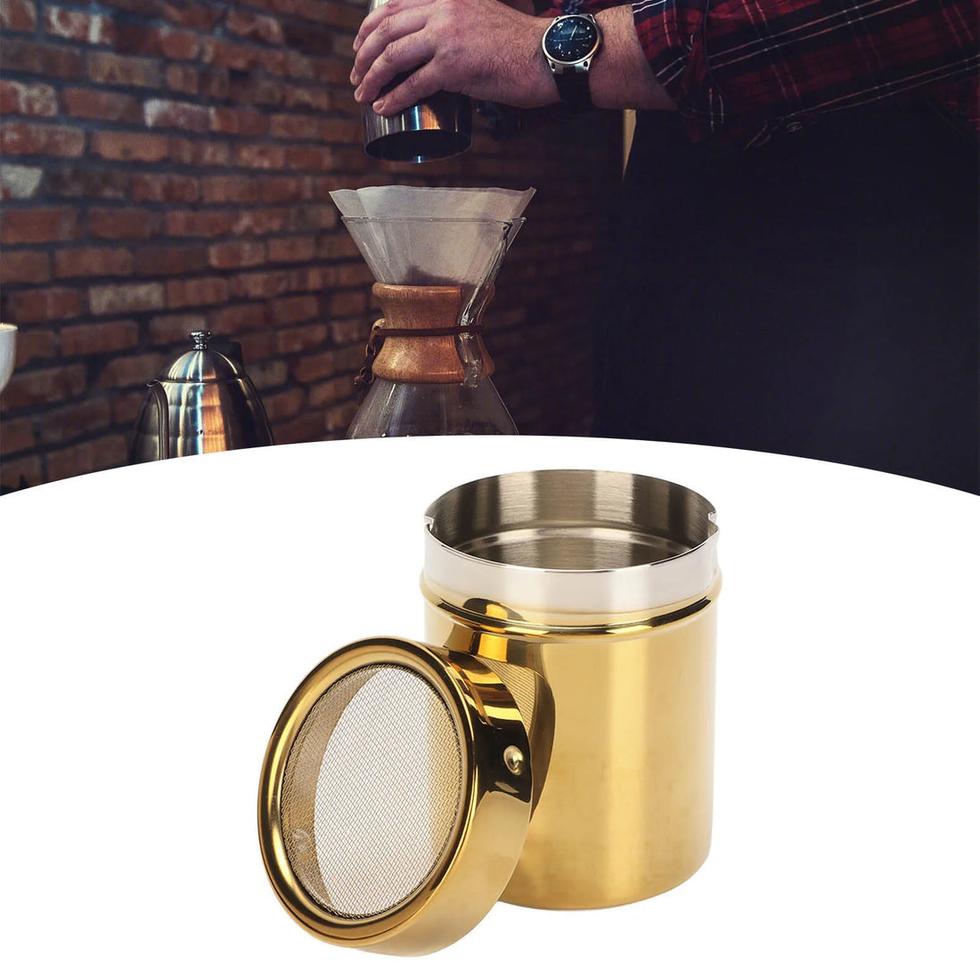 Powder Shaker – Stainless Steel Rust-Resistant Gold Fine Mesh Powder Sugar Shaker for Kitchen