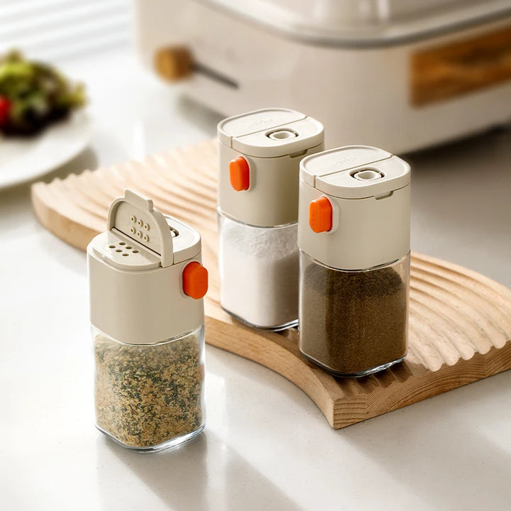 180ml Multi-Functional Quantitative Seasoning Pot – Press-Type Glass Seasoning Bottle, Salt Jar, Spice & Pepper Shakers