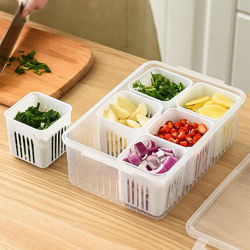 Refrigerator Food Drain Fresh-Keeping Box – Ginger, Garlic, Onion, Pepper Storage Box, Fruit & Vegetable Drain Basket