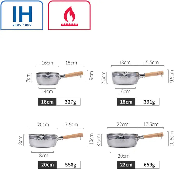 Stainless Steel Saucepan with Lid – Solid Wood Handle & Pour Spouts