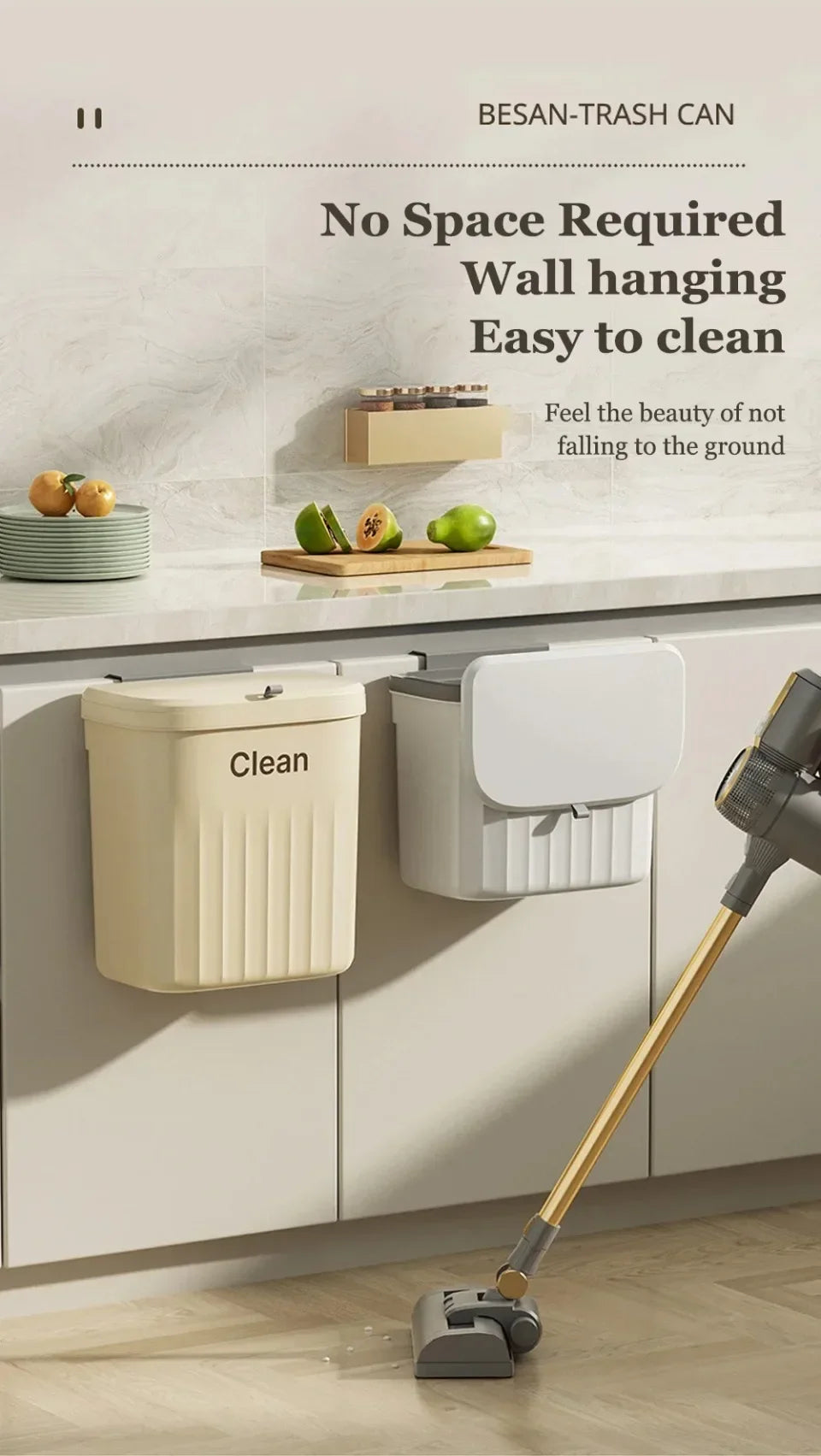 Wall-Mounted Kitchen Garbage Bin – 8.5L/12L Hanging Trash Can with Lid