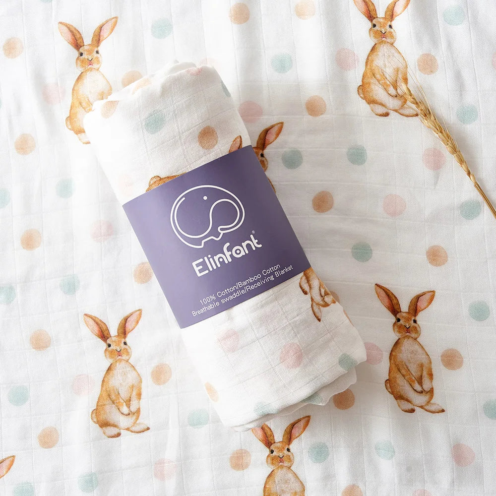 Elinfant Bamboo Cotton Muslin Swaddle Blanket – 120x110cm Baby Wrap Towel