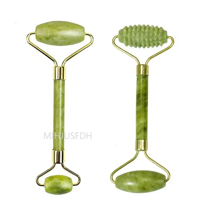 Natural Jade Roller Massager – Face, Body, Back & Foot Massage Roller, Facial Lifting & Anti-Wrinkle Double-End Gua Sha Jade Stone