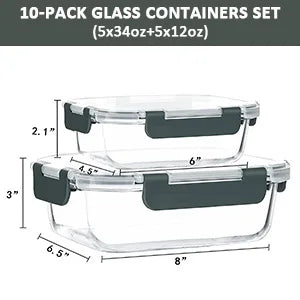 [10-Pack] Glass Meal Prep Containers with Lids – MCIRCO Food Storage Containers with Snap Locking Lids, Airtight Lunch Containers
