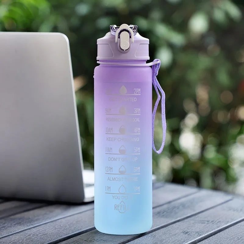 700ml Rainbow Frosted Sports Water Bottle – With Straw & Gradient Design