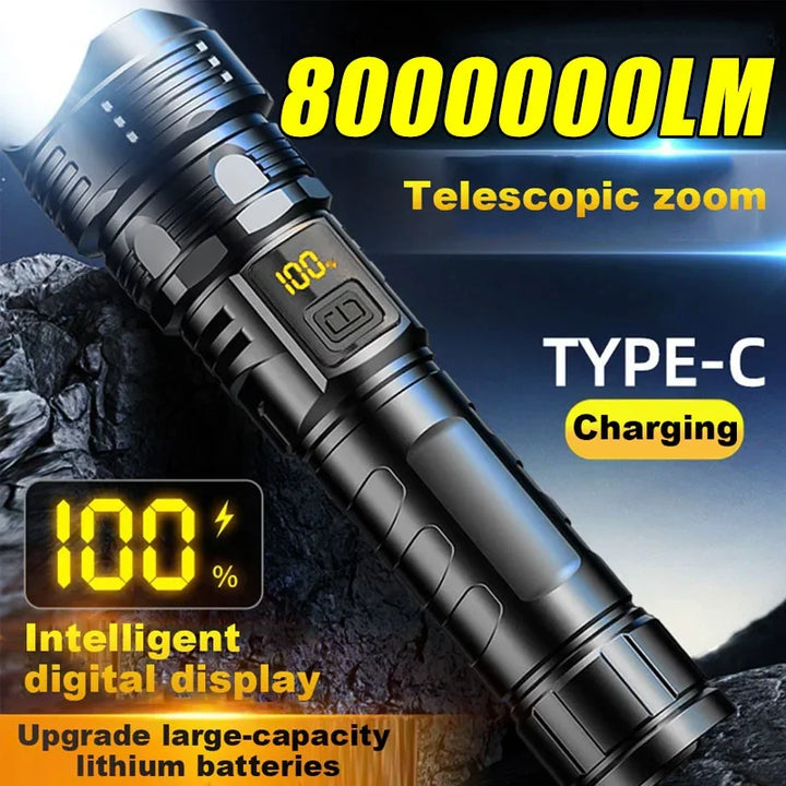 Super Bright LED Tactical Flashlight – Zoomable Emergency Torch with Built-in Battery