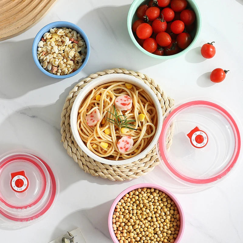 3PCS Wheat Straw Fresh-Keeping Bowl Set – Microwaveable Plastic Round Lunch Box with Lid